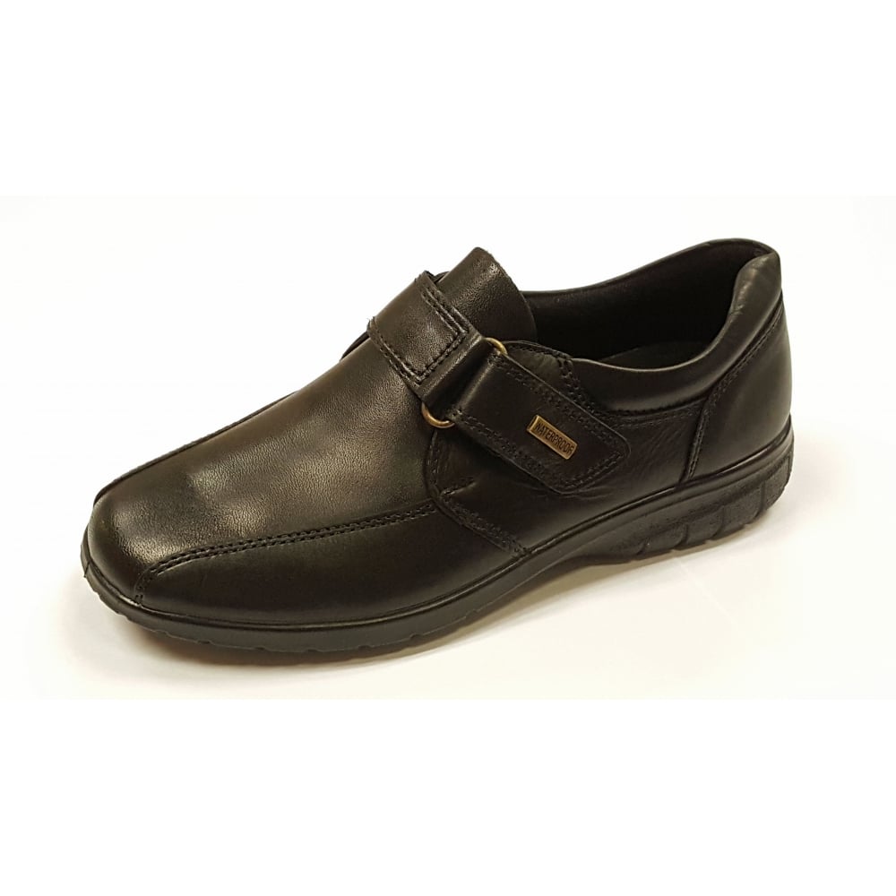 Harescombe Black Leather Ladies Velcro Waterproof Shoe 8246